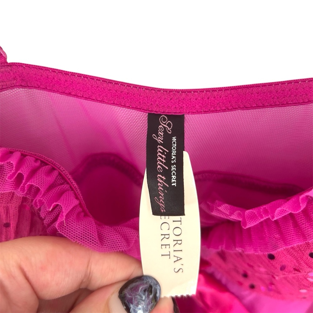 NWT SAMPLE Victoria’s Secret Sexy Little Things Magenta Sequined Mesh Babydoll - Picture 6 of 11